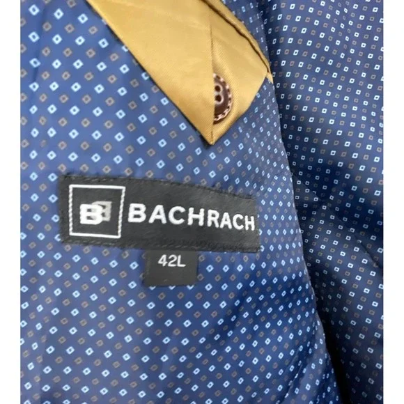 Bachrach Mens 42L Brown Tan Blue Windowpane Wool Blend Sport Coat Jacket
